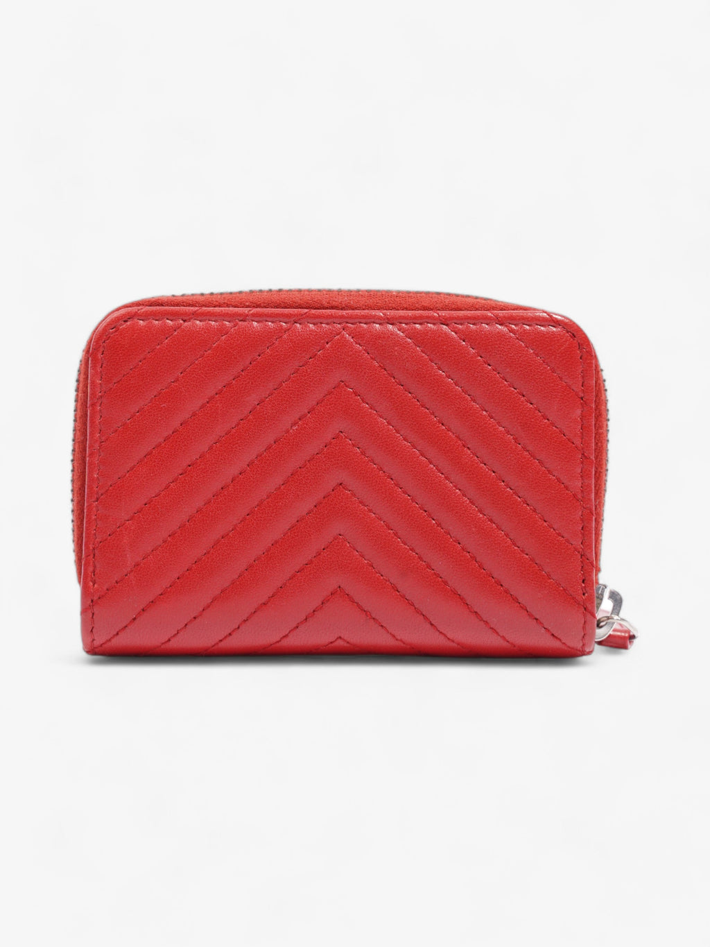 Chanel Zip Around Coin Purse Red Lambskin Leather