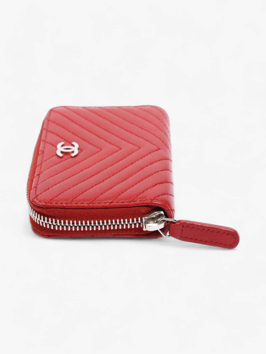 Chanel Zip Around Coin Purse Red Lambskin Leather