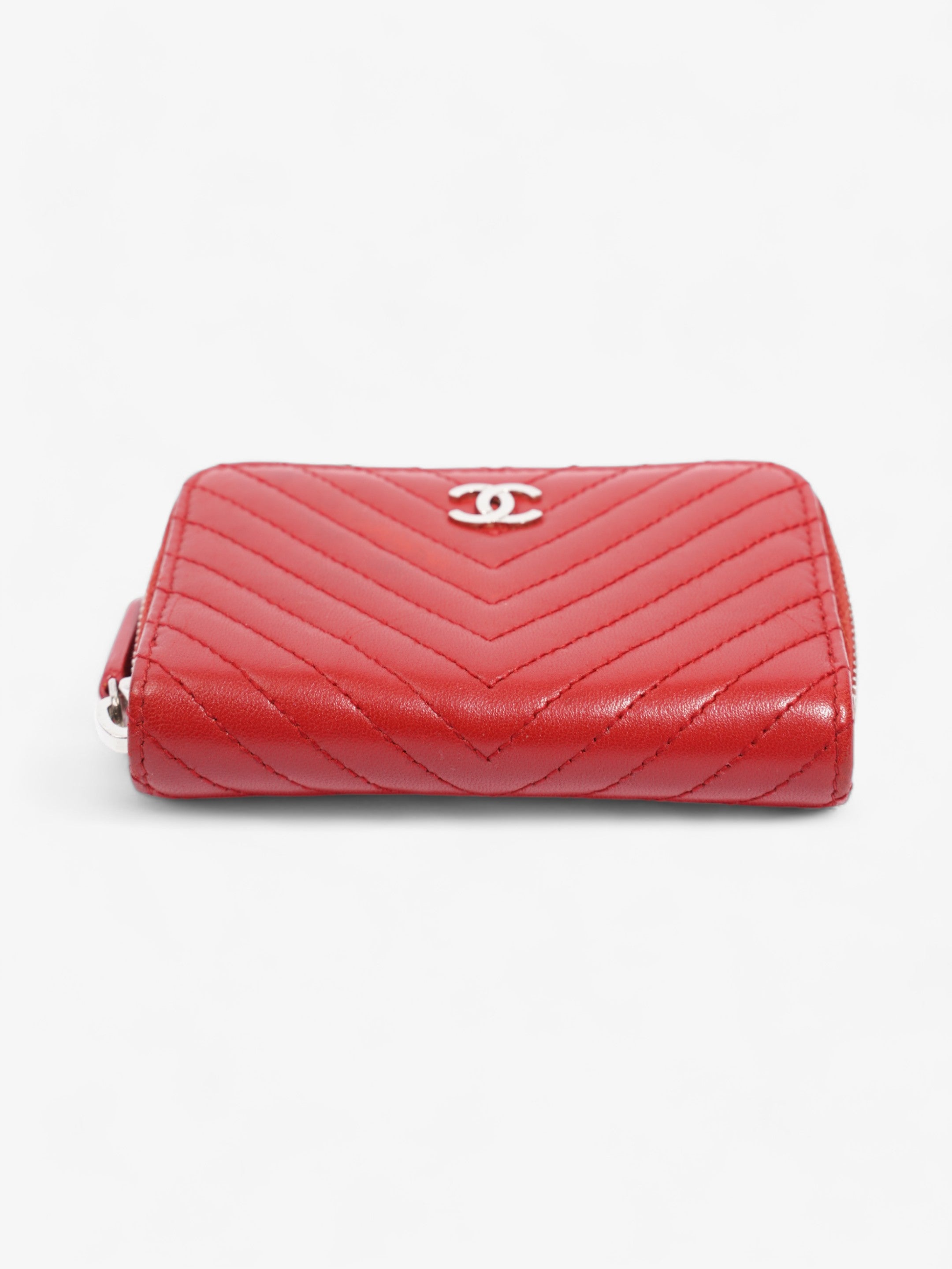 Chanel Zip Around Coin Purse Red Lambskin Leather