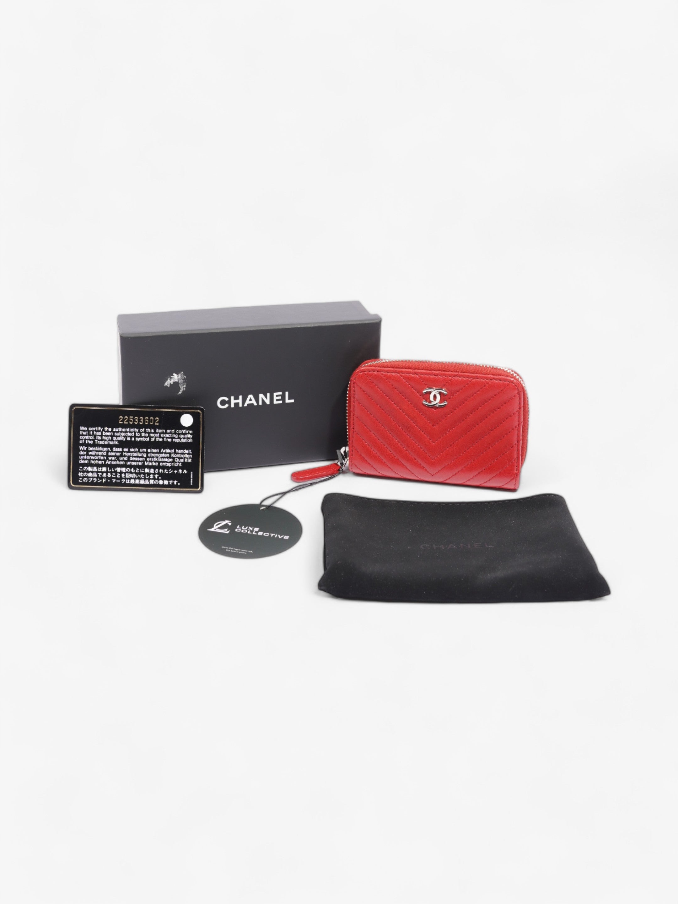 Chanel Zip Around Coin Purse Red Lambskin Leather
