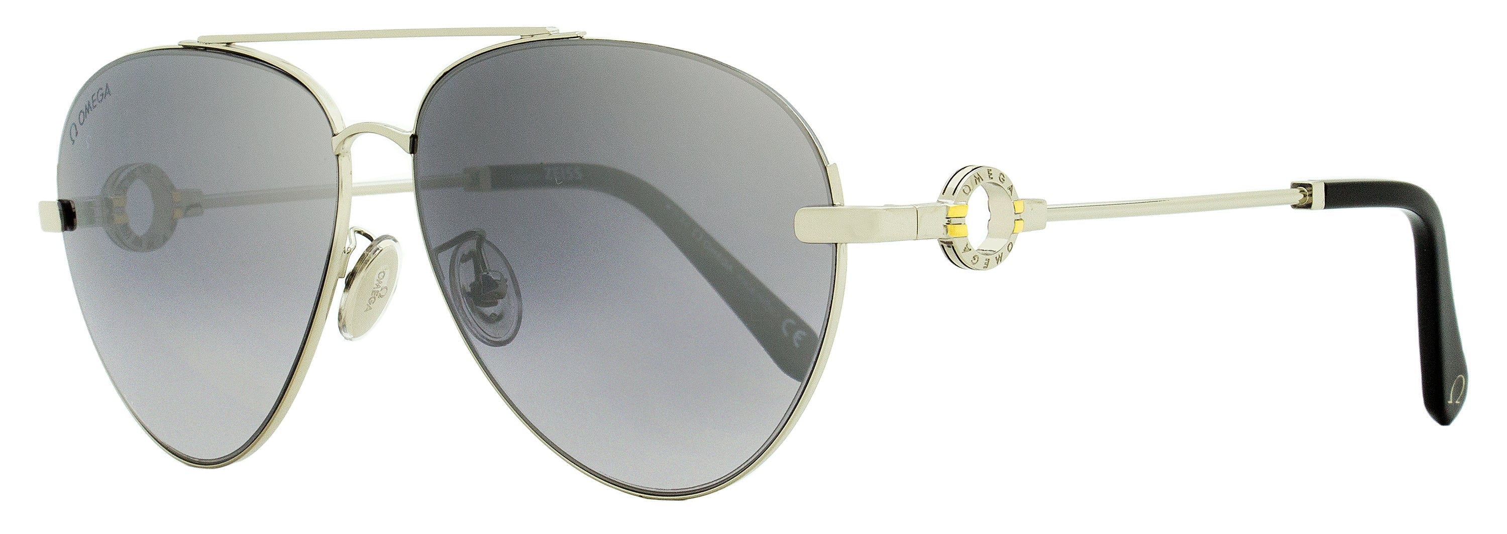 Omega Pilot Sunglasses OM0031H 18C Rhodium/Black 61mm Rhodium Black