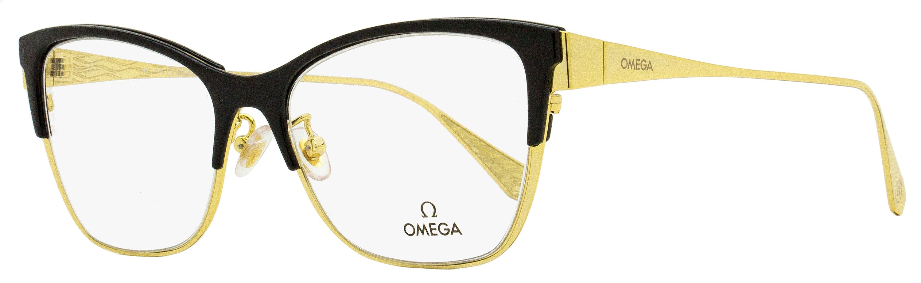 Omega OM5001H Butterfly Eyeglasses 001 Black/Gold 54mm Black Gold