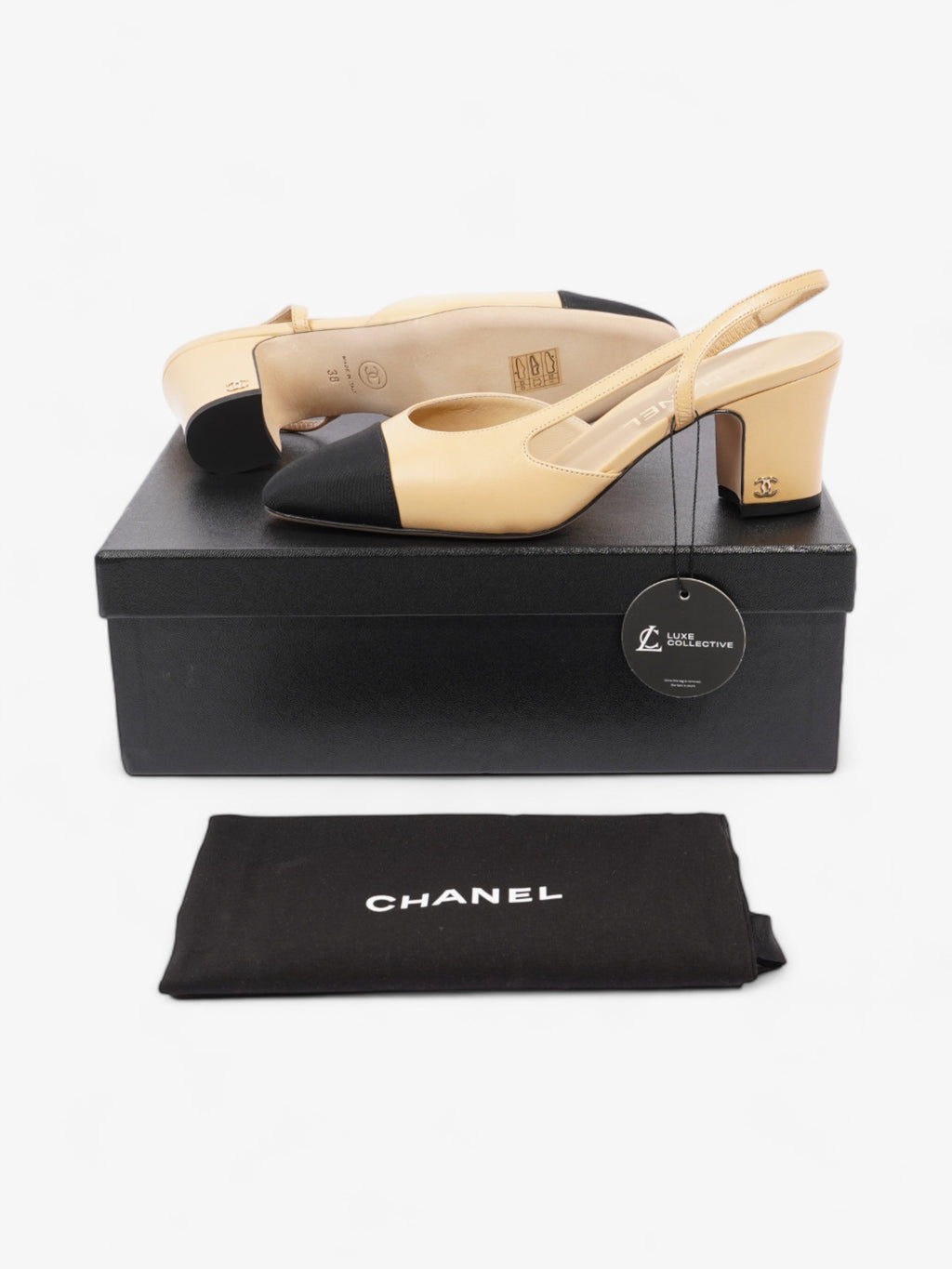 Chanel Slingback Pump 60 Beige / Black Leather EU 38 UK 5