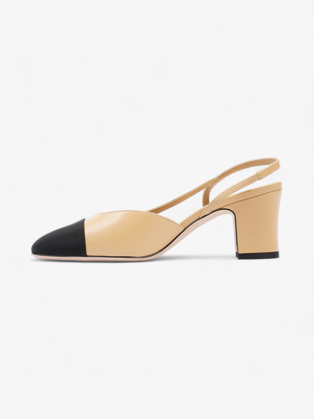 Chanel Slingback Pump 60 Beige / Black Leather EU 38 UK 5