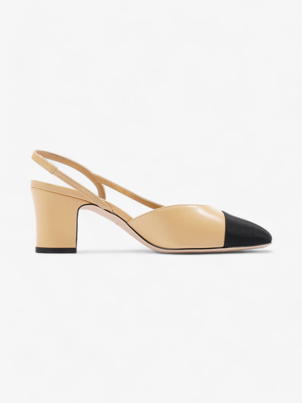 Chanel Slingback Pump 60 Beige / Black Leather EU 38 UK 5