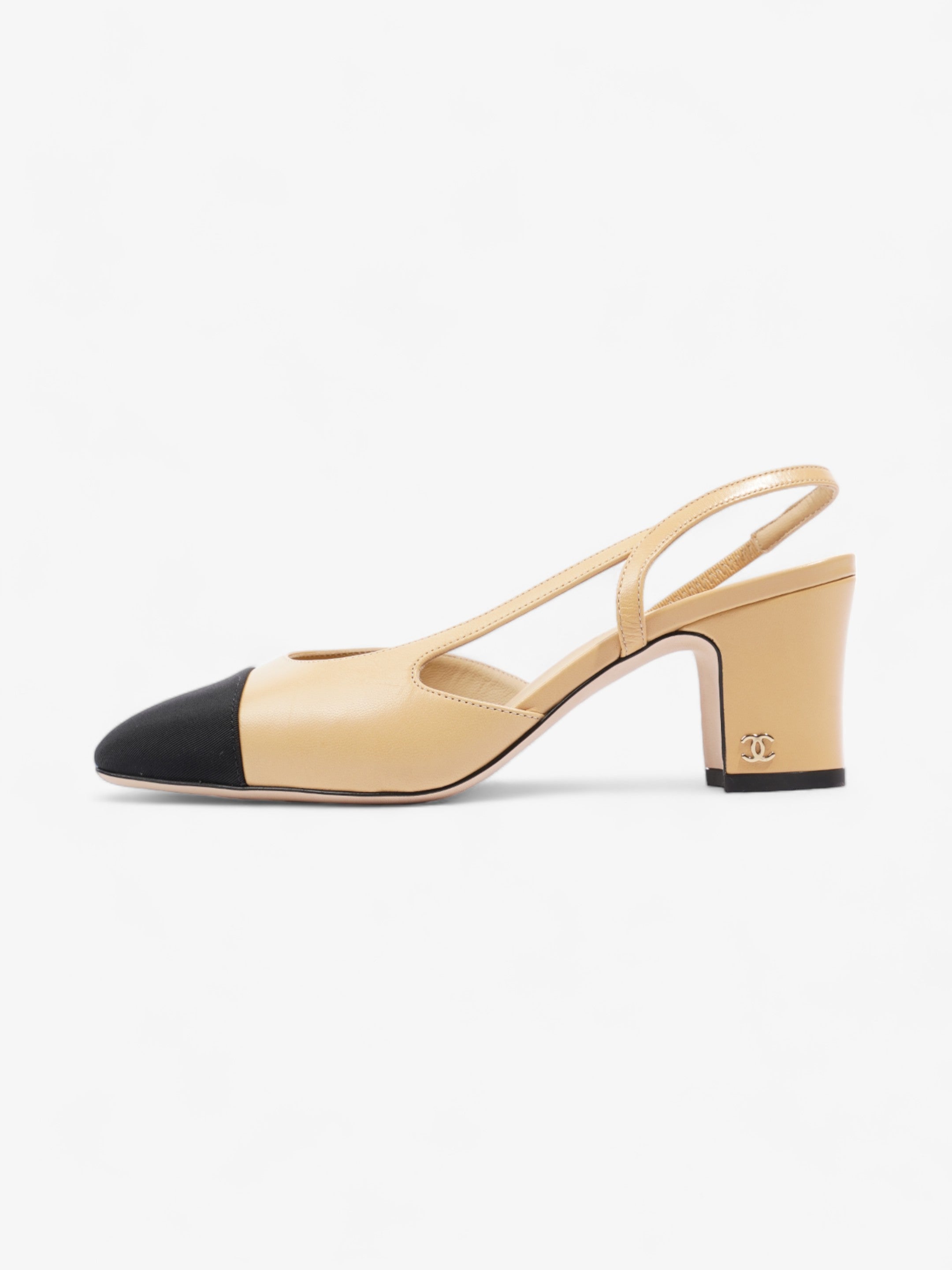 Chanel Slingback Pump 60 Beige / Black Leather EU 38 UK 5