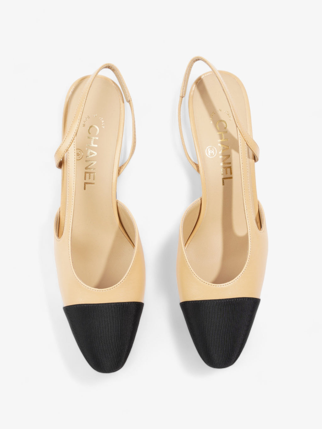 Chanel Slingback Pump 60 Beige / Black Leather EU 38 UK 5