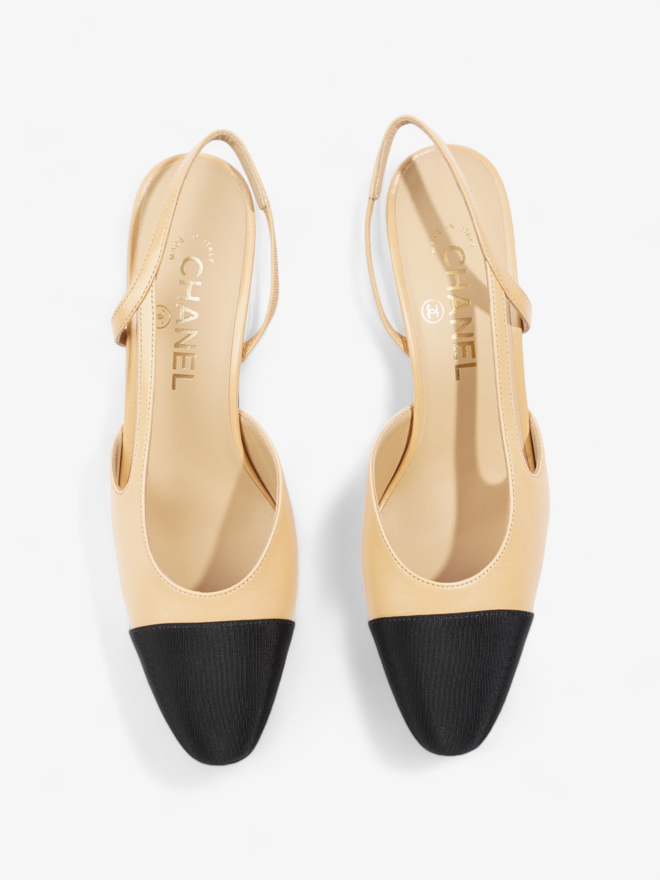 Chanel Slingback Pump 60 Beige / Black Leather EU 38 UK 5