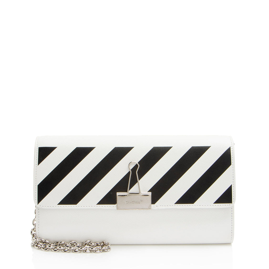 Off-White Leather Diag Binder Clip Wallet on Chain