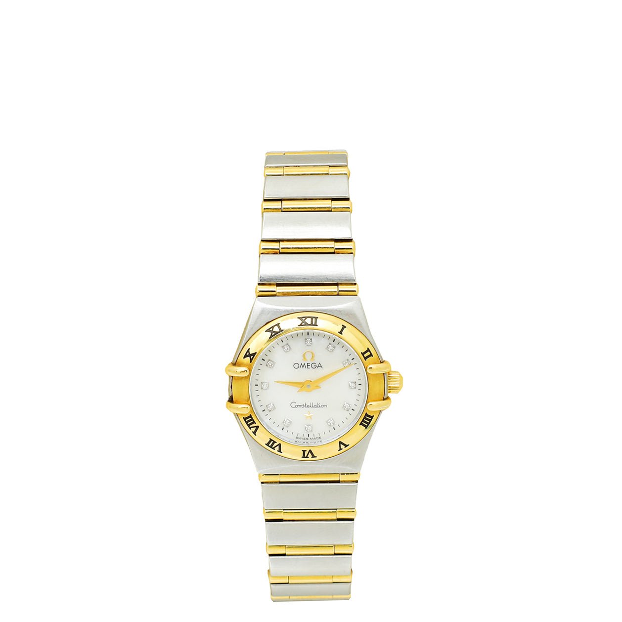Omega 18K Yellow Gold Stainless Steel Diamond MOP Dial Constellation 22mm Quartz Watch