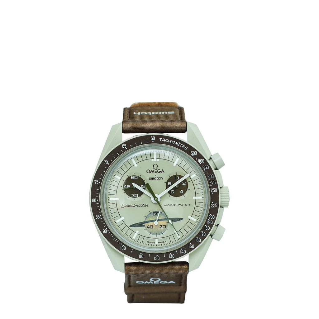Omega Bicolor Swatch Speedmaster Moonswatch Mission to Saturn Quartz 41mm Watch