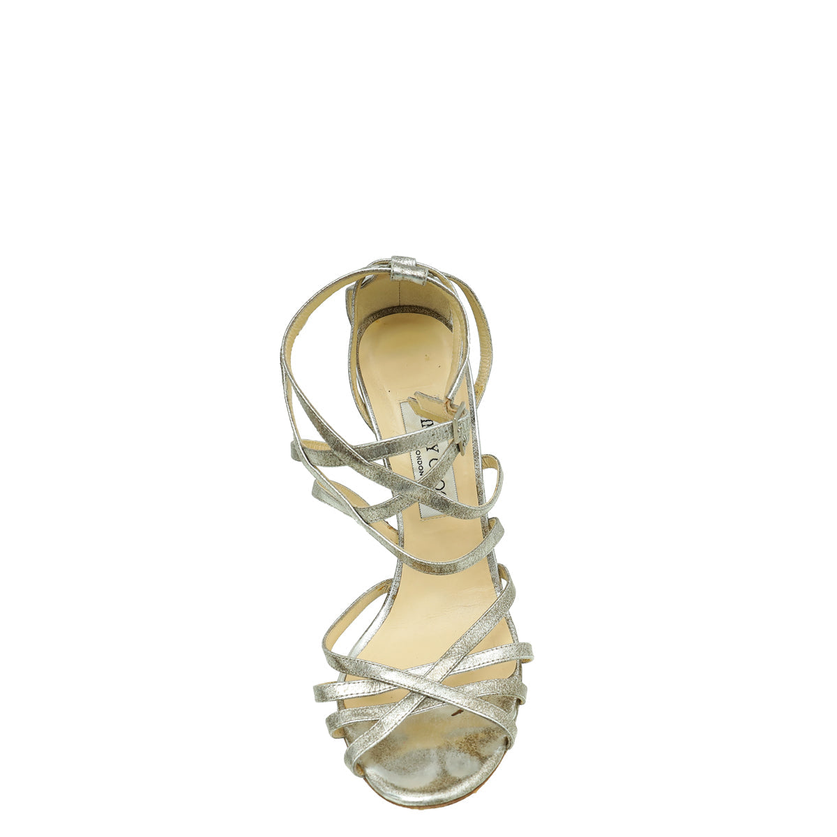 Jimmy Choo Metallic Silver Cross Ankle Strap Sandals 40