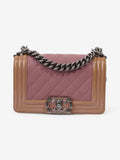 Chanel Boy Bag Purple / Light Brown Patent Leather Small