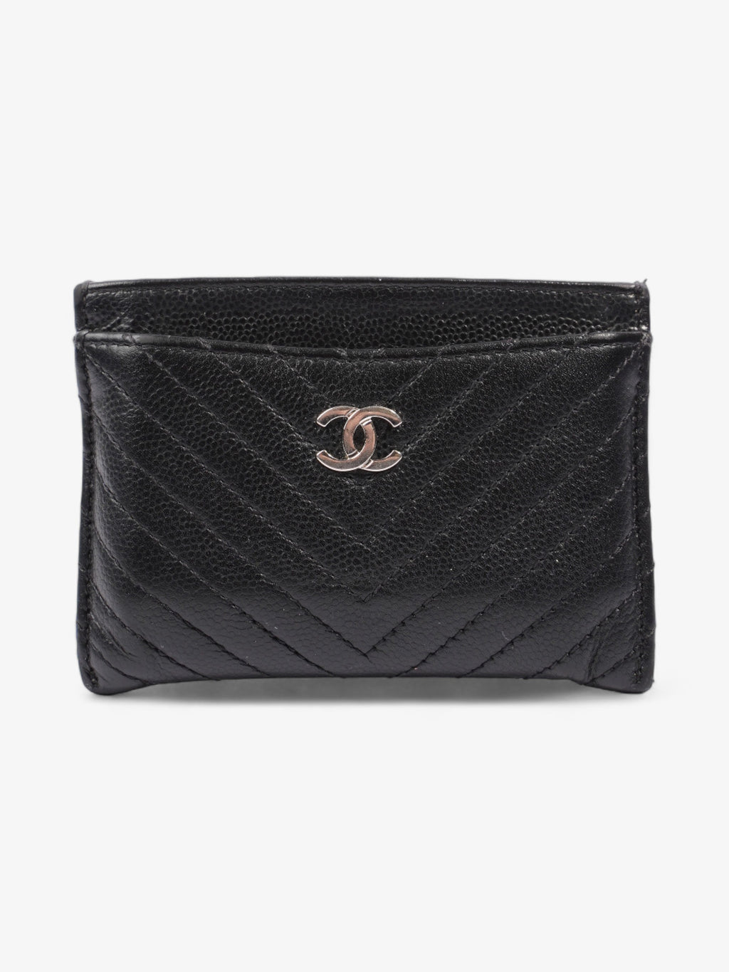 Chanel Chevron Card Holder Black Caviar Leather