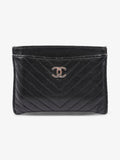 Chanel Chevron Card Holder Black Caviar Leather