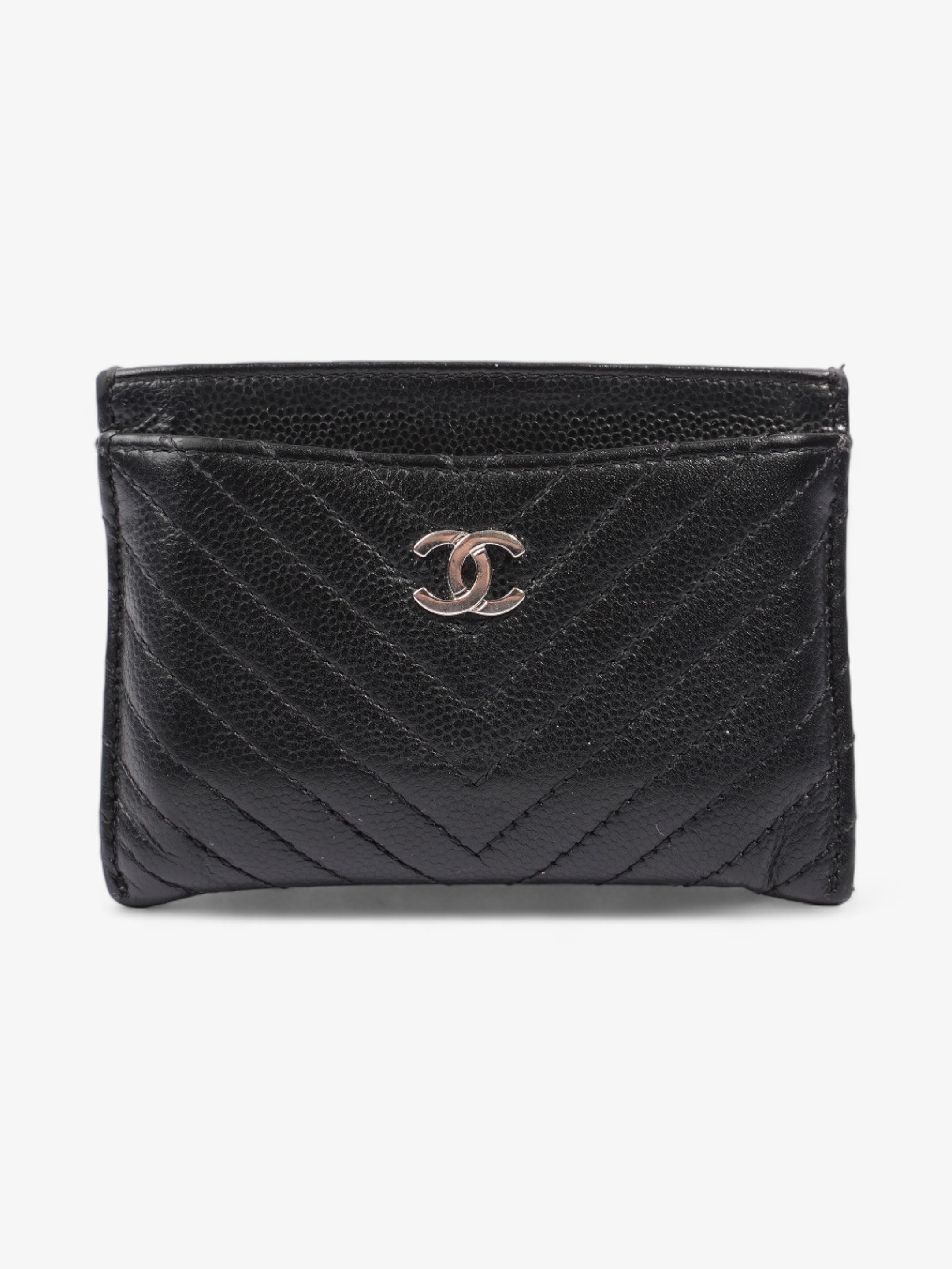 Chanel Chevron Card Holder Black Caviar Leather