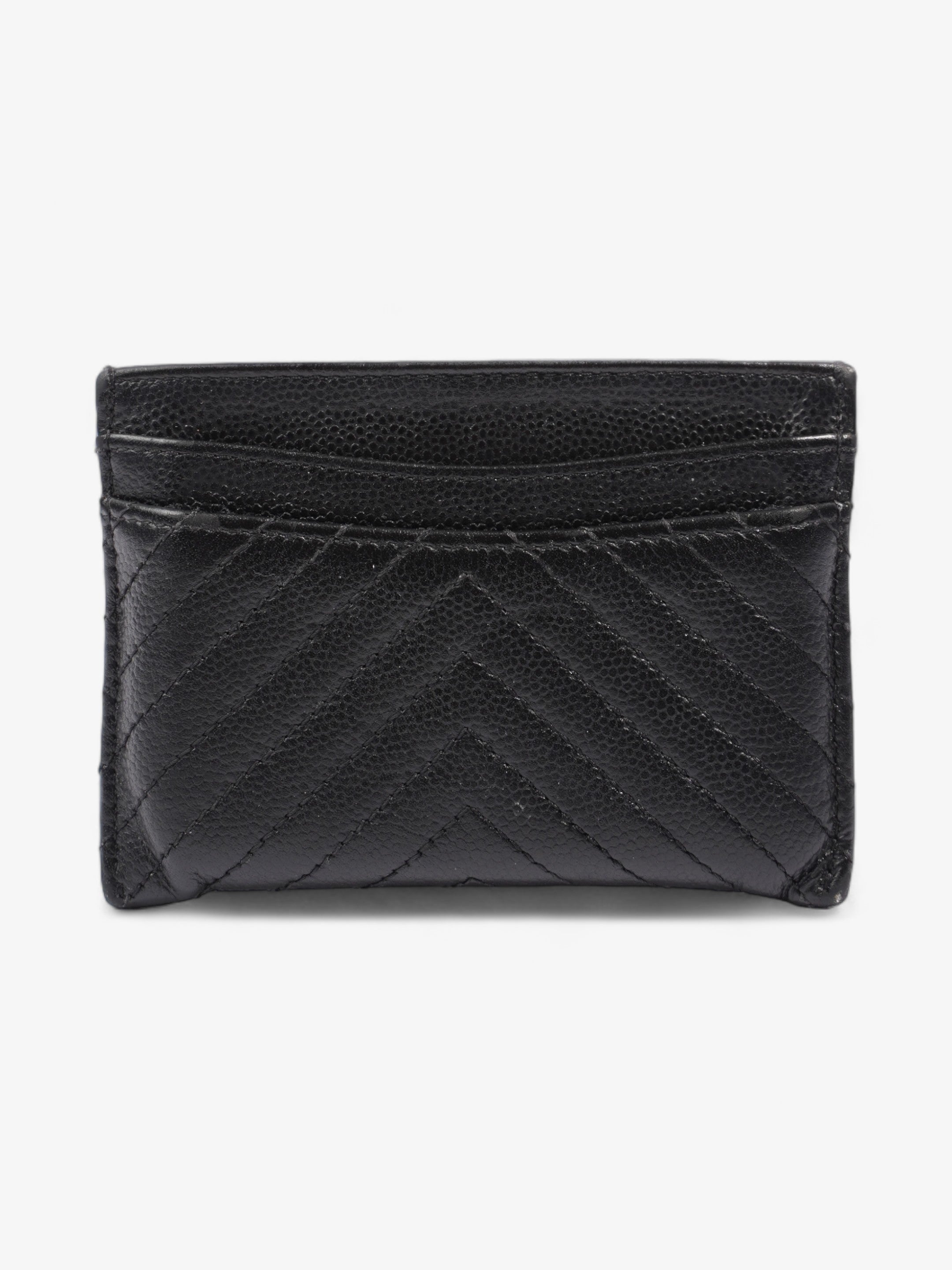 Chanel Chevron Card Holder Black Caviar Leather
