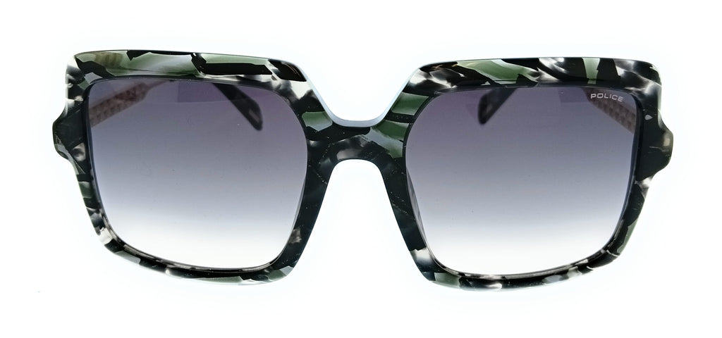 POLICE PLG20 06RT Shiny Green Havana+Black Square Womens Sunglasses