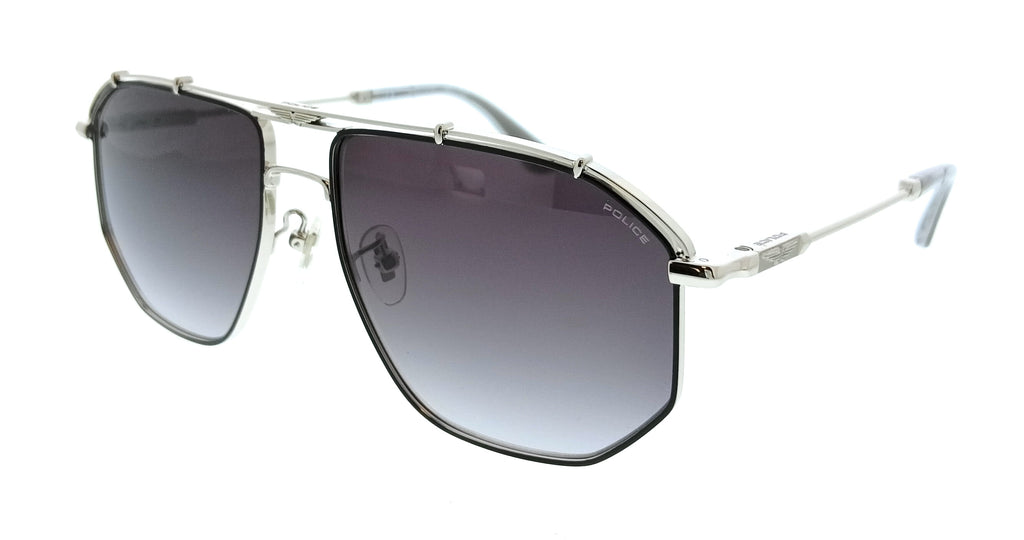 POLICE PLL17 0K07 Silver Geometric Mens Sunglasses