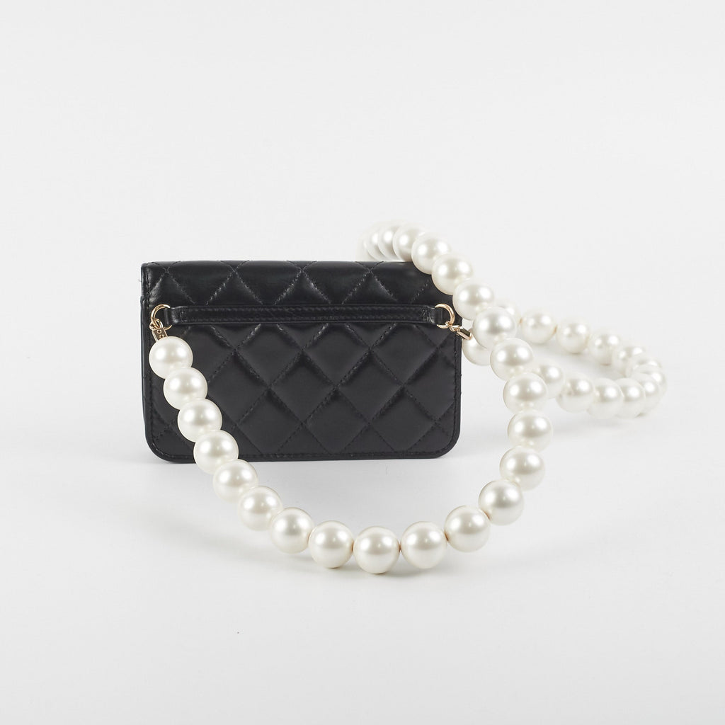 Chanel Black Pearl Card Holder Pearl Shoulder Bag