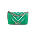 Chanel Chevron Boy Small Green With Holographic PVC