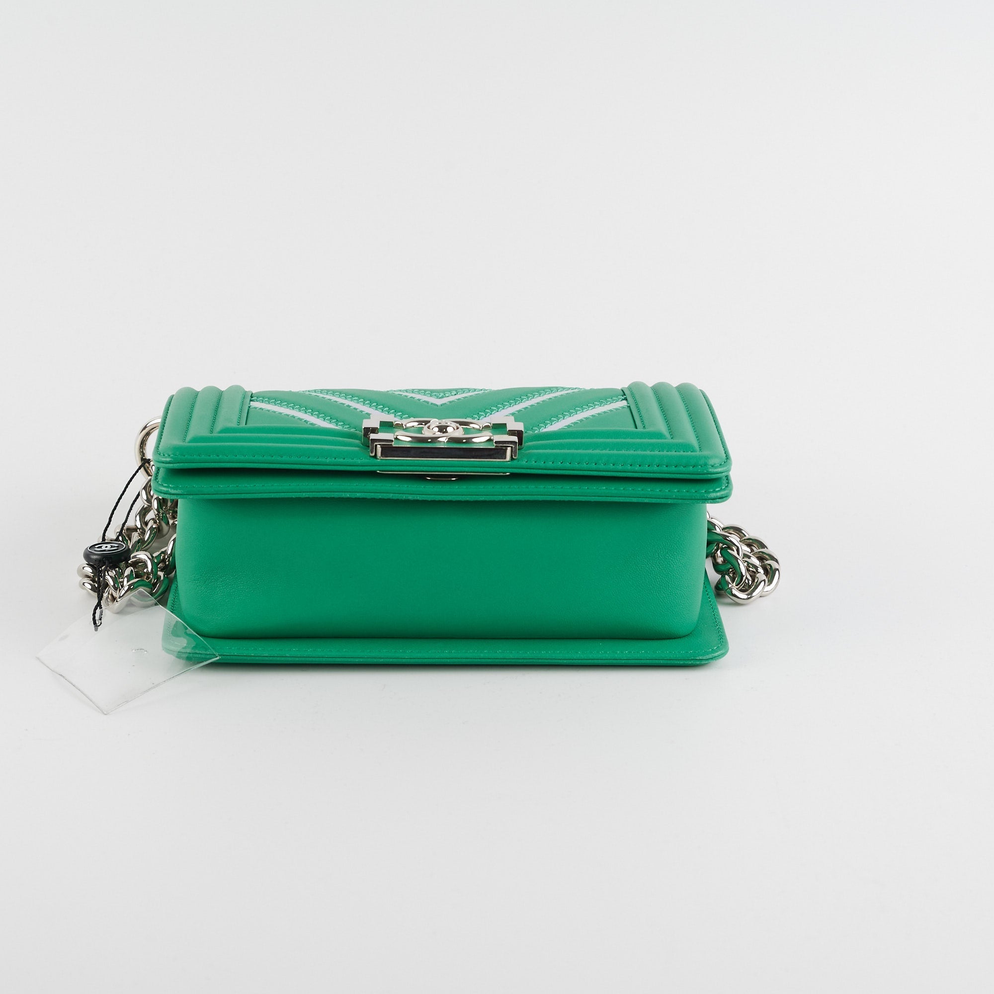 Chanel Chevron Boy Small Green With Holographic PVC