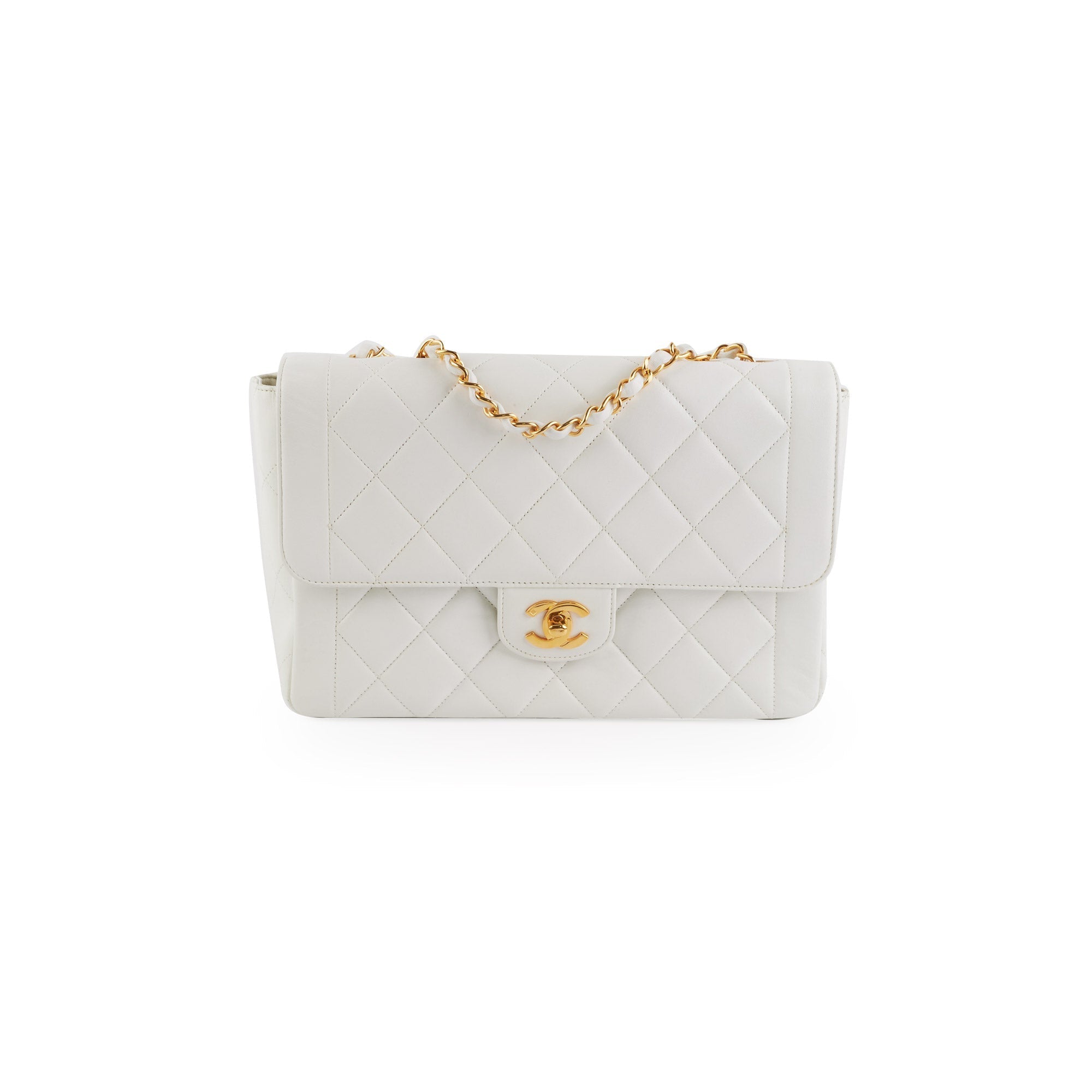 Chanel Quilted Vintage Flap White 24K Gold