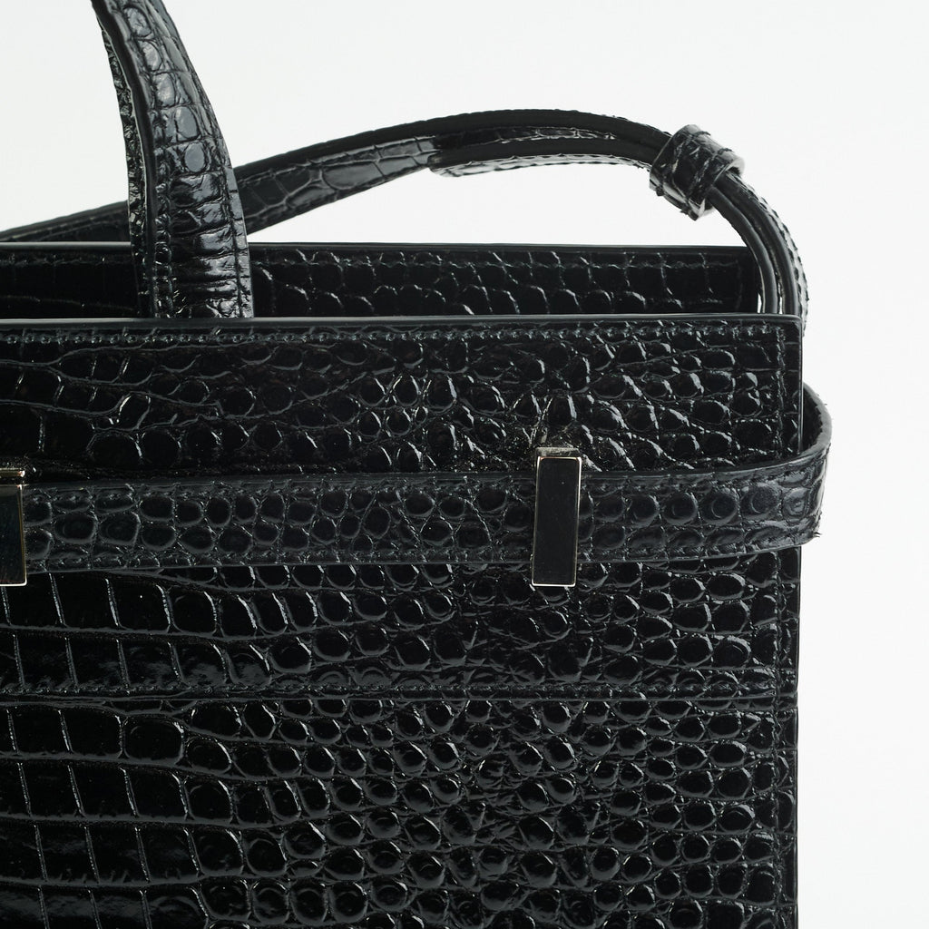Saint Laurent Manhattan Shopper Embossed Croc Tote Black