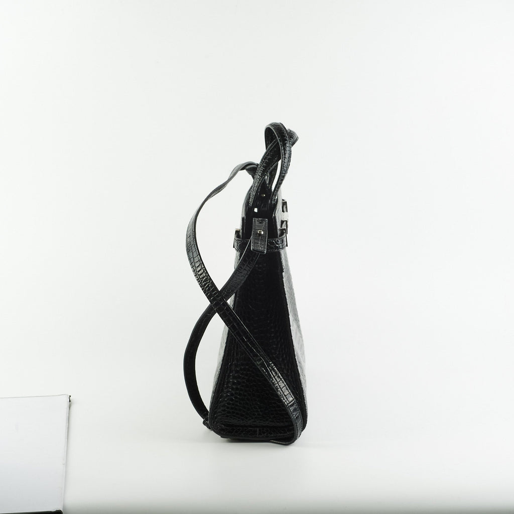 Saint Laurent Manhattan Shopper Embossed Croc Tote Black