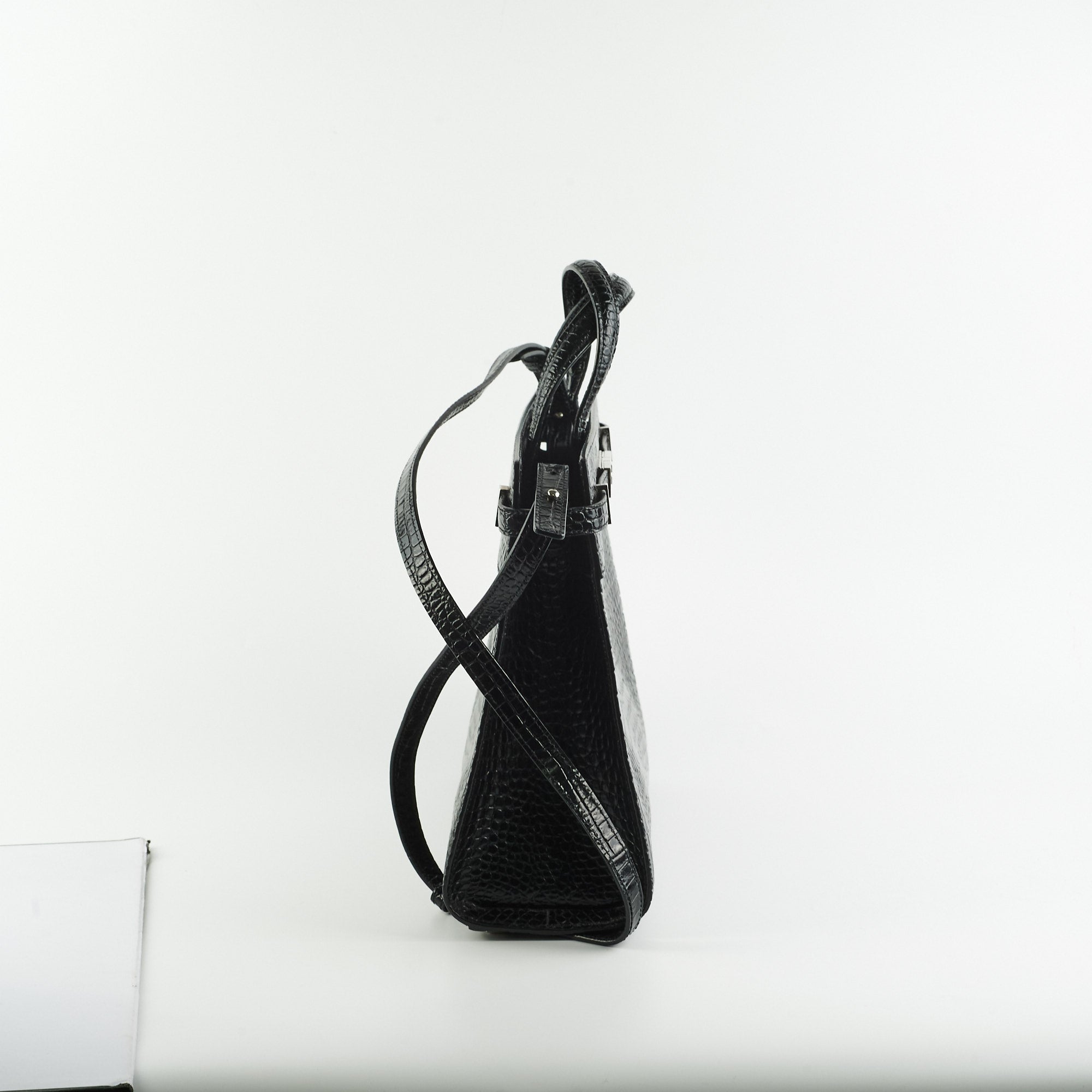 Saint Laurent Manhattan Shopper Embossed Croc Tote Black
