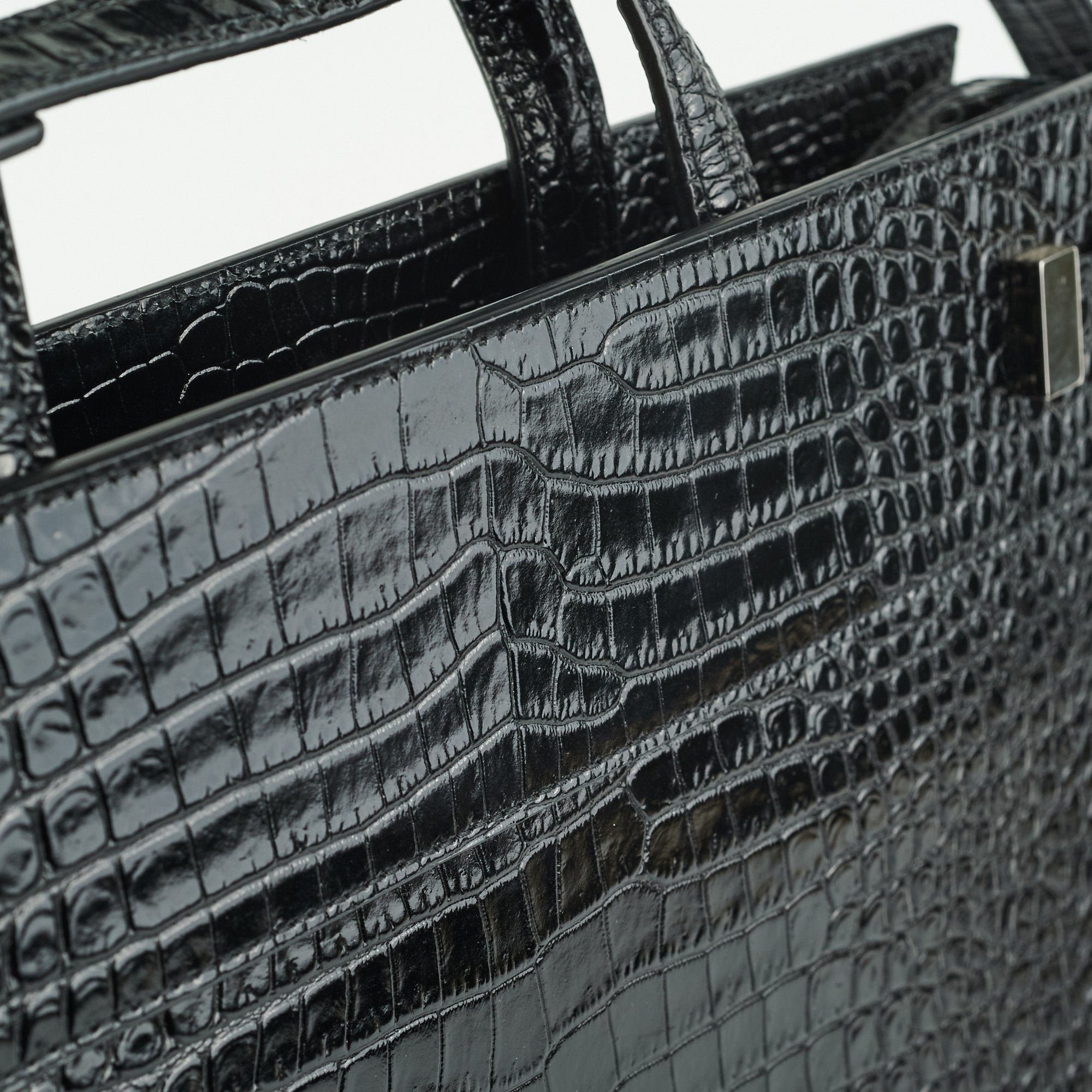 Saint Laurent Manhattan Shopper Embossed Croc Tote Black