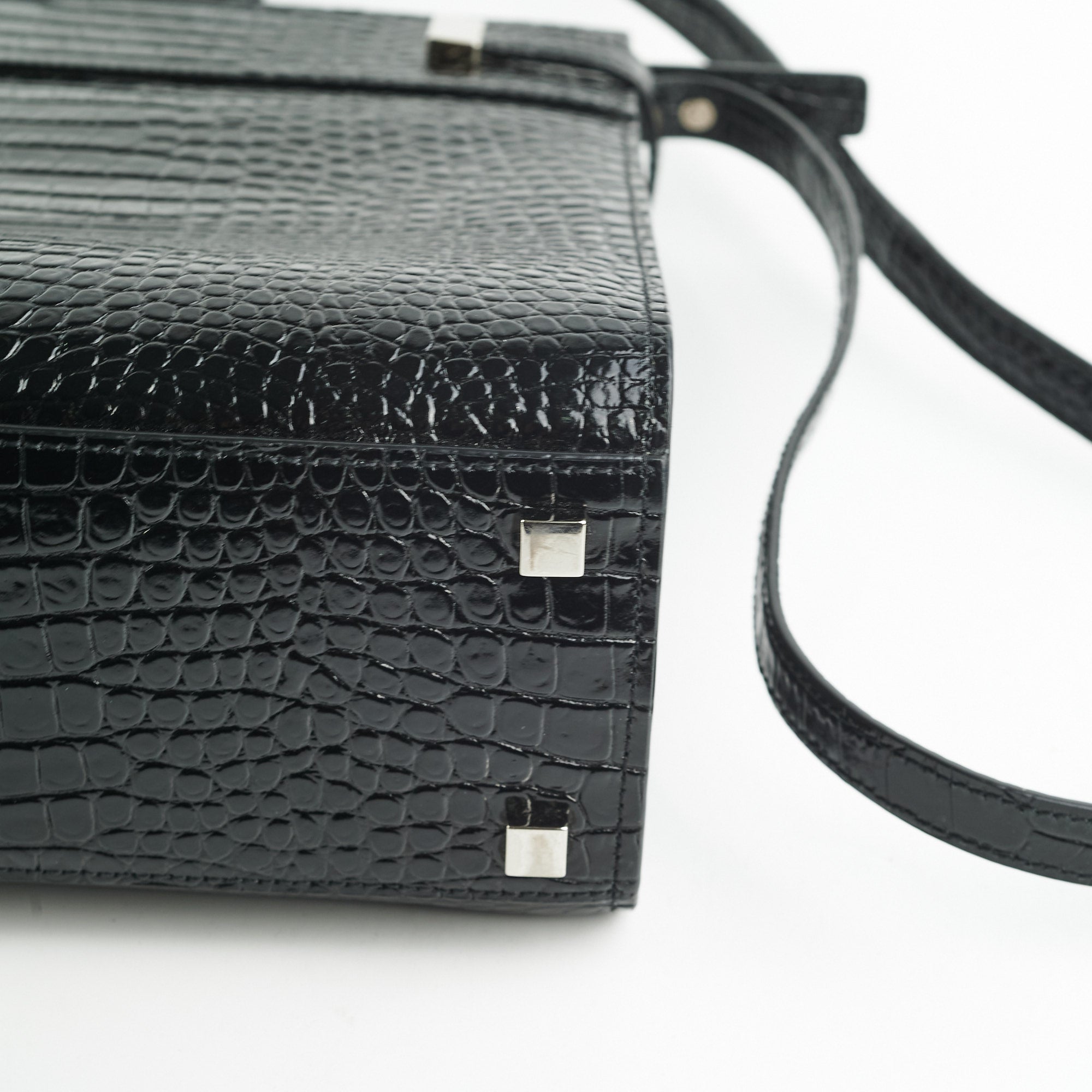 Saint Laurent Manhattan Shopper Embossed Croc Tote Black