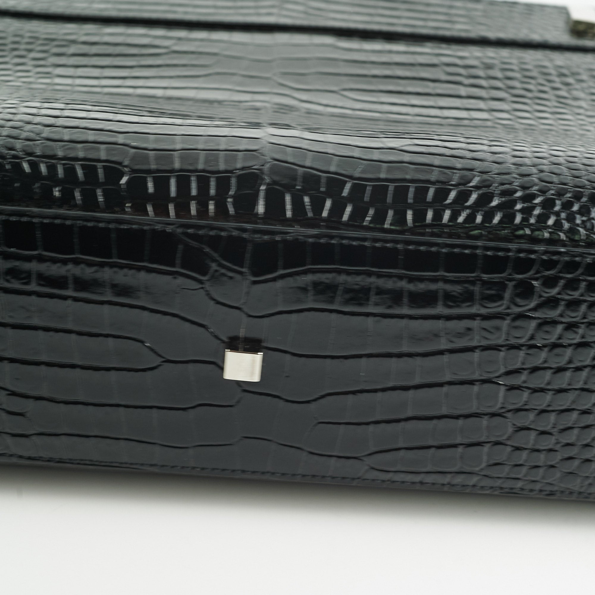 Saint Laurent Manhattan Shopper Embossed Croc Tote Black