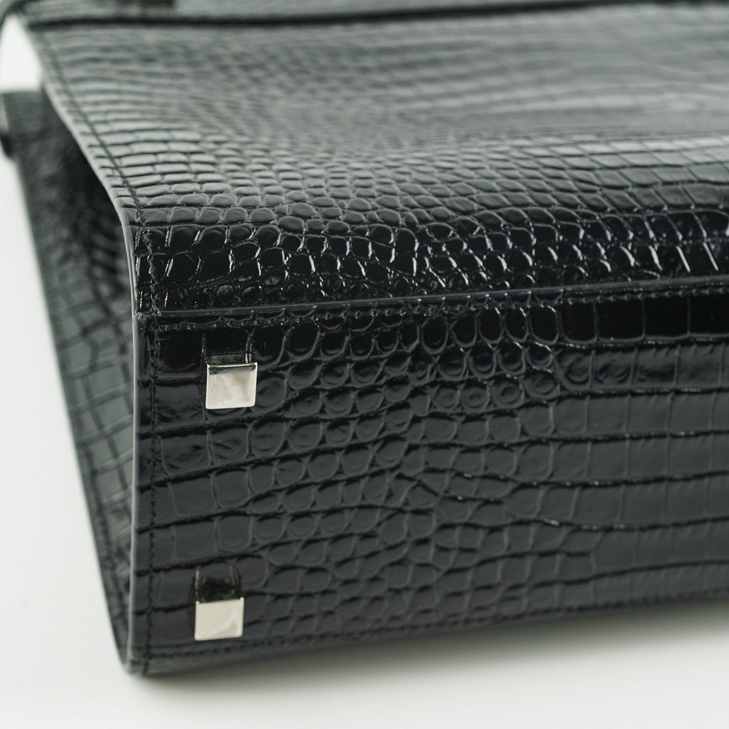 Saint Laurent Manhattan Shopper Embossed Croc Tote Black