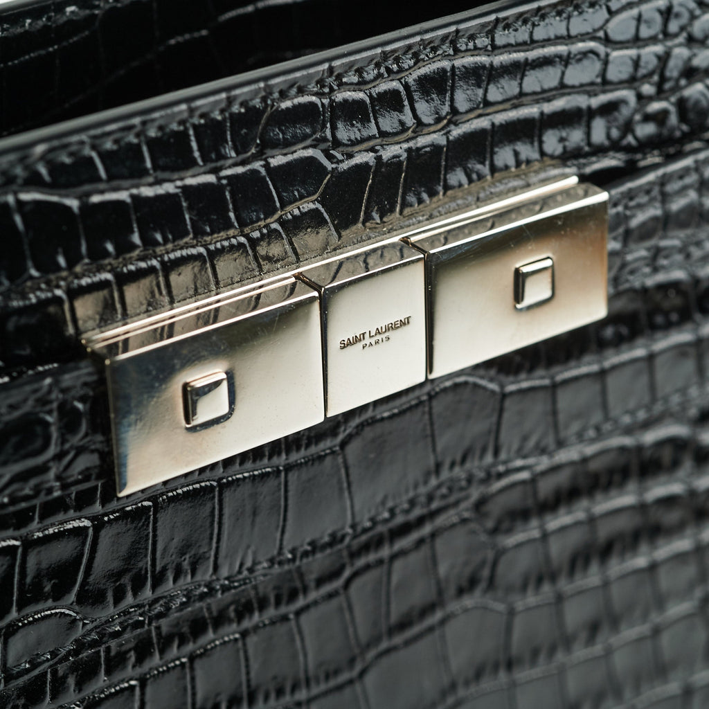 Saint Laurent Manhattan Shopper Embossed Croc Tote Black