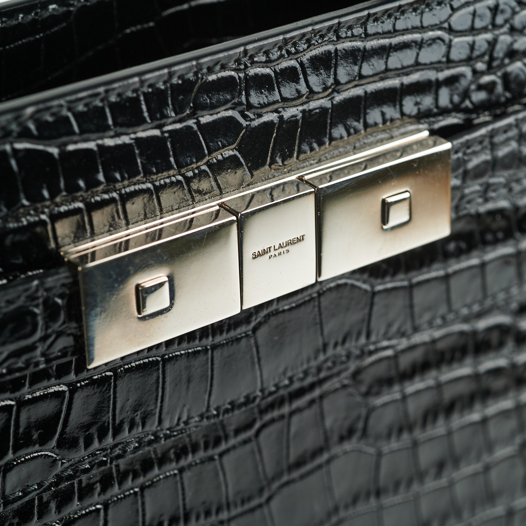 Saint Laurent Manhattan Shopper Embossed Croc Tote Black