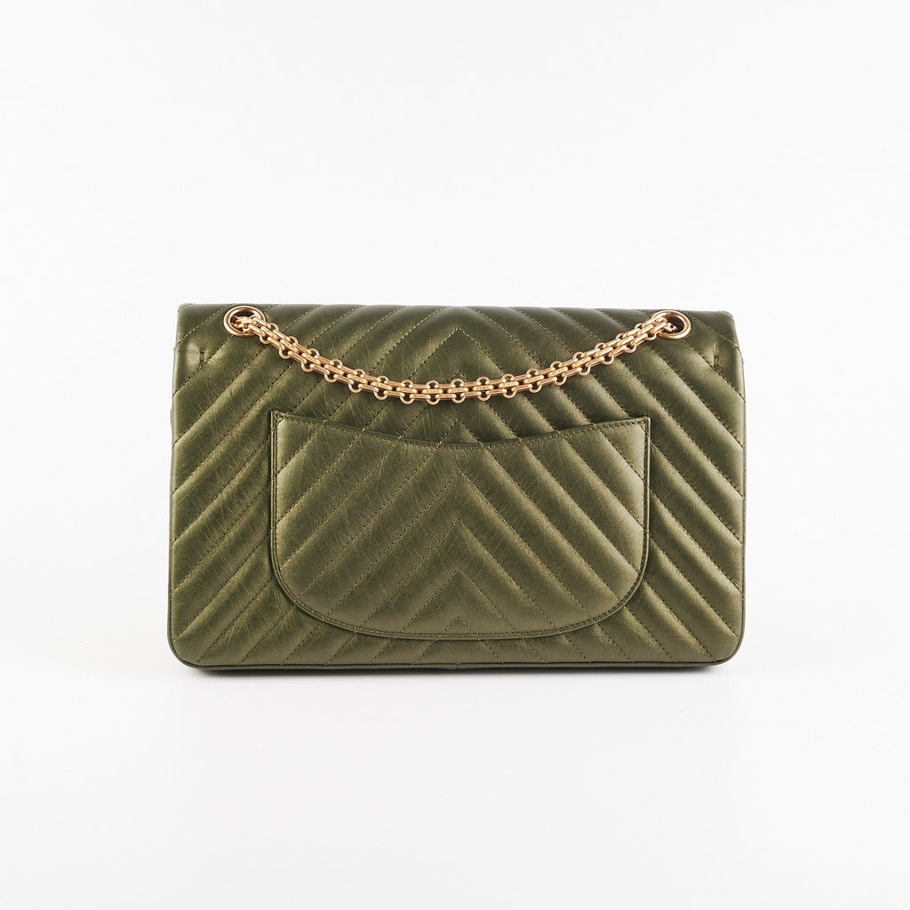Chanel Chevron Reissue 226 Medium Khaki Green Metallic