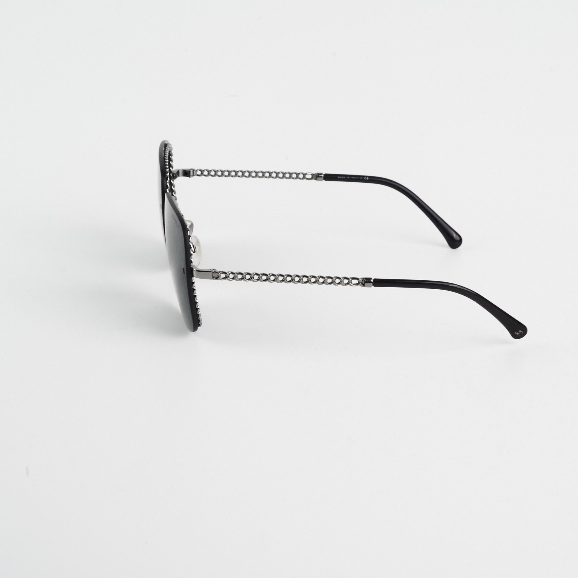 Chanel Square Sunglasses Grey/Gunmetal Black With Chain