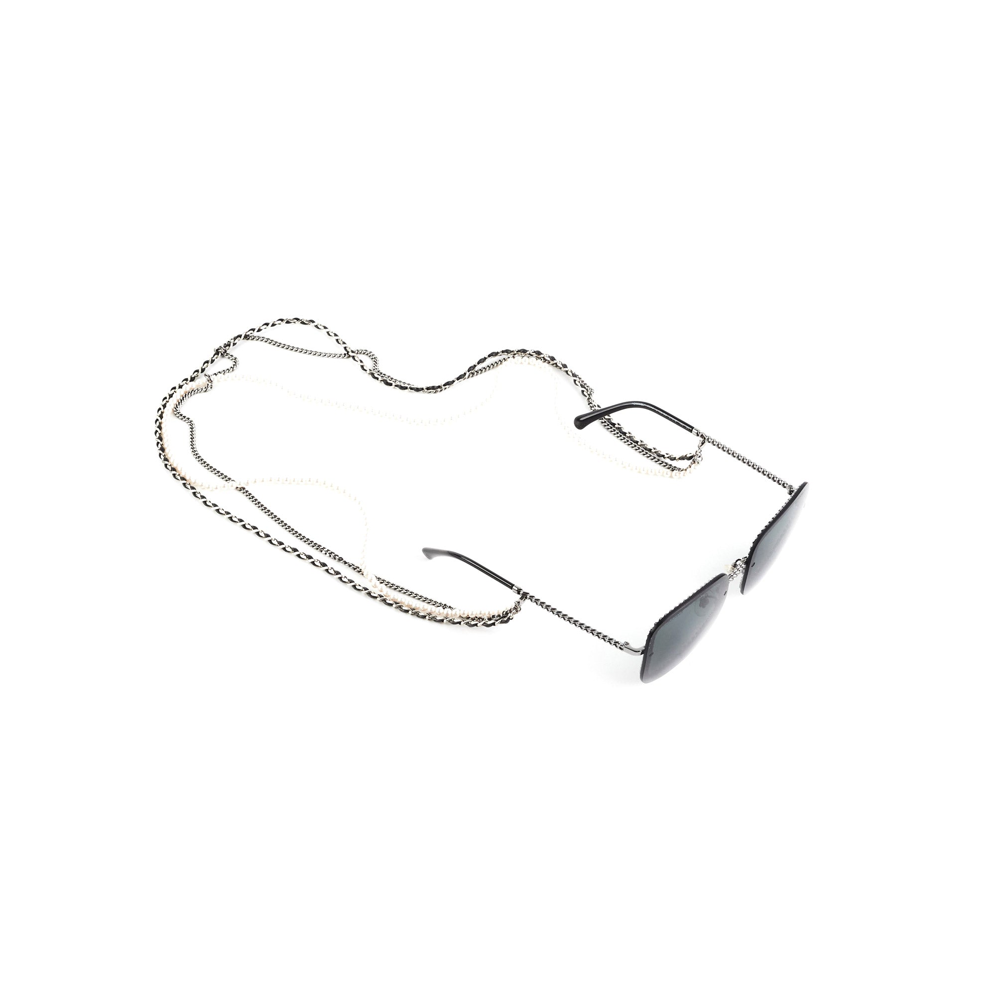 Chanel Square Sunglasses Grey/Gunmetal Black With Chain