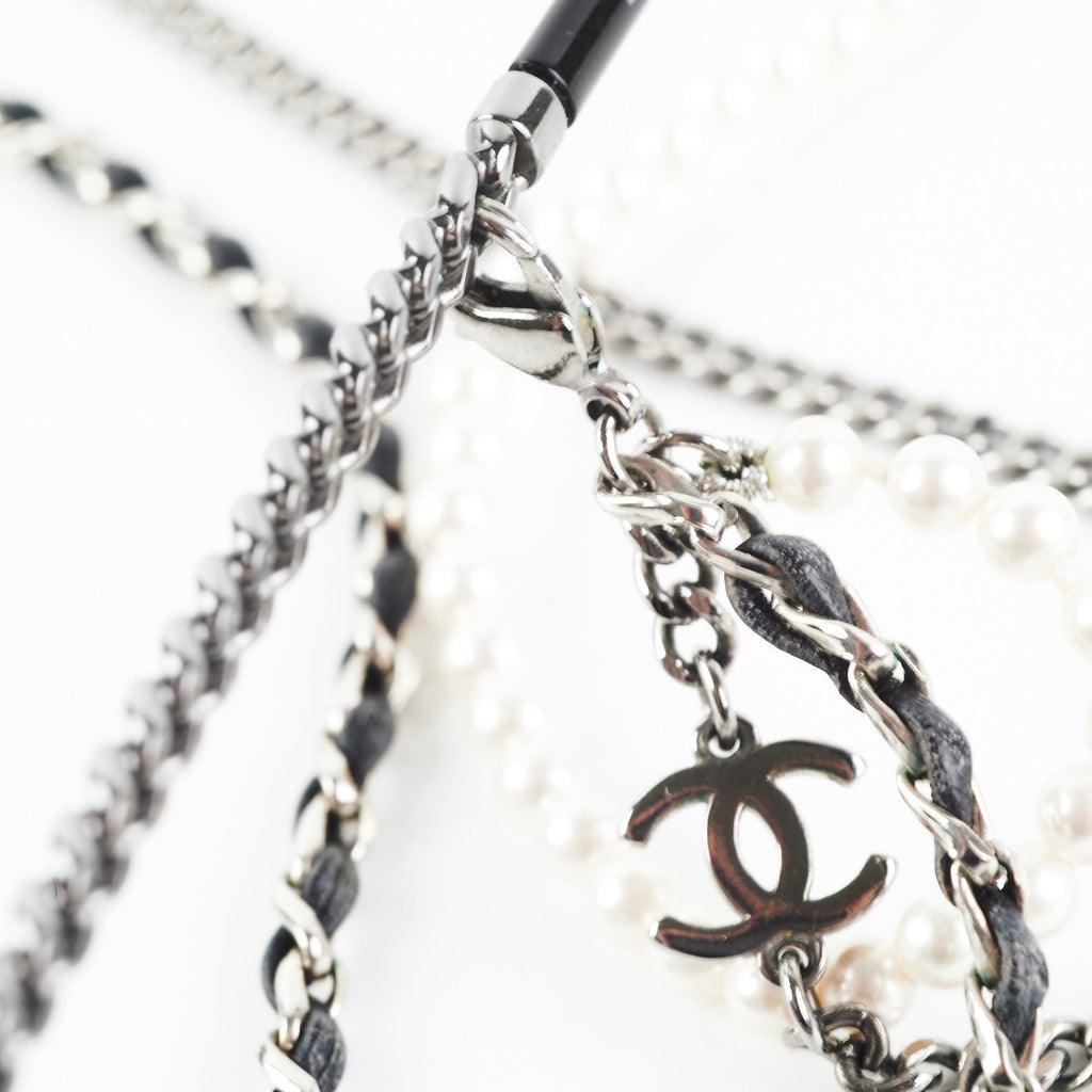 Chanel Square Sunglasses Grey/Gunmetal Black With Chain
