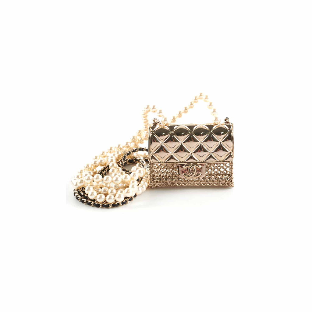 Chanel Flap Bag with Chain Pearls Costume Jewellery