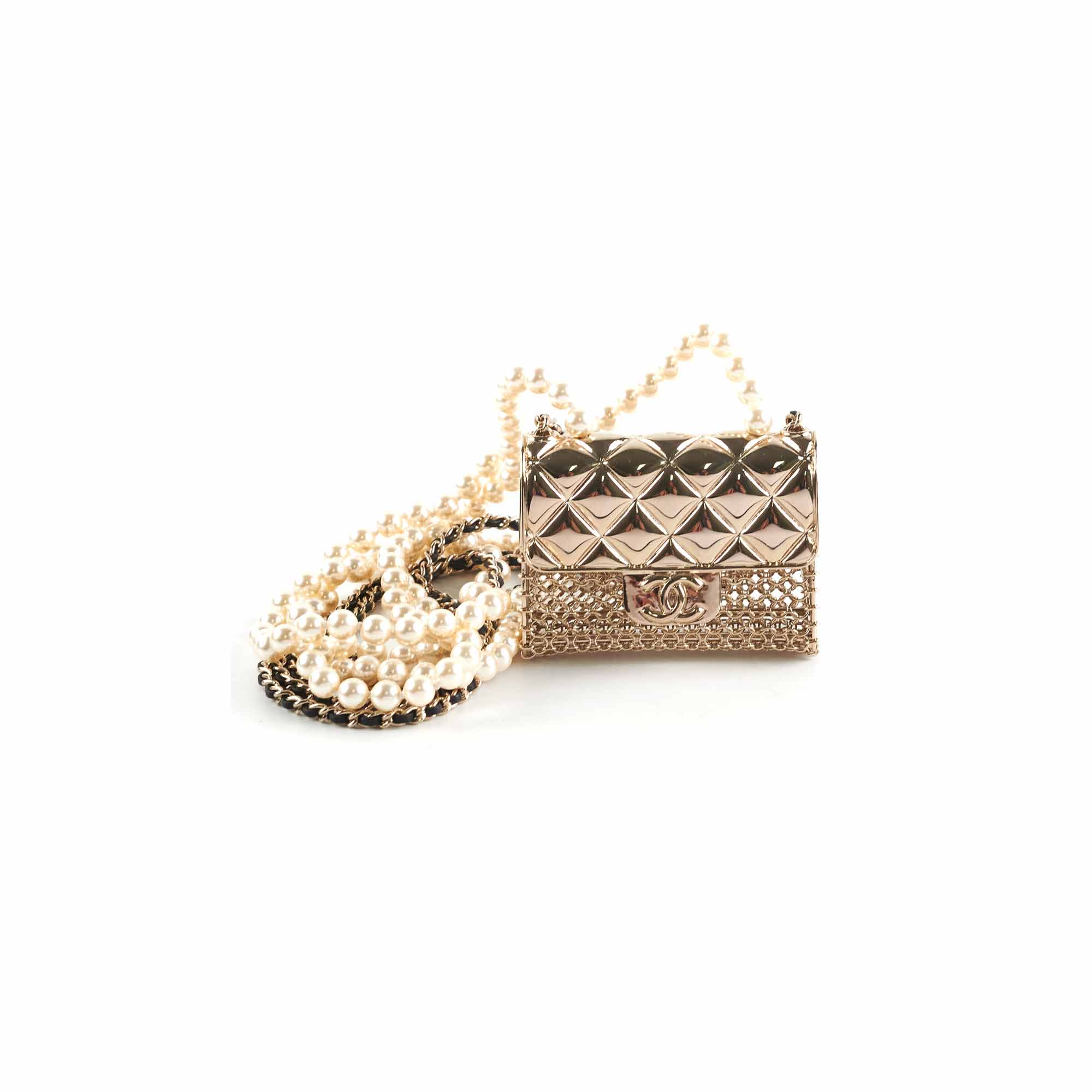 Chanel Flap Bag with Chain Pearls Costume Jewellery
