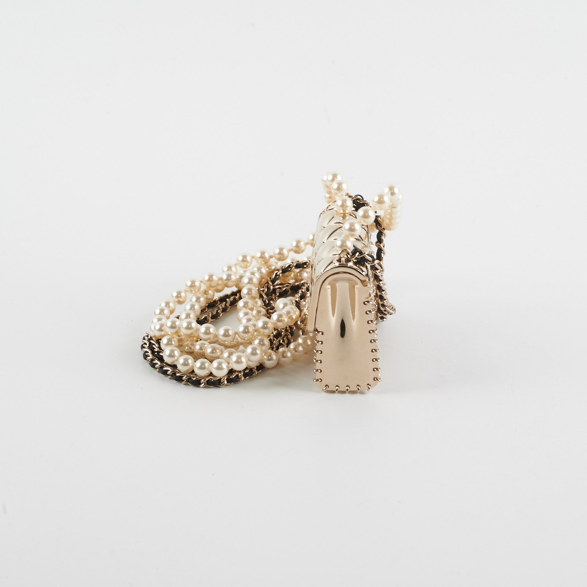 Chanel Flap Bag with Chain Pearls Costume Jewellery