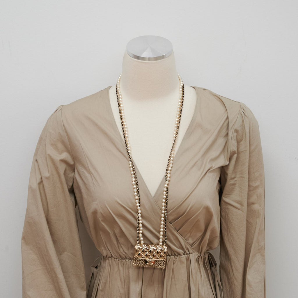 Chanel Flap Bag with Chain Pearls Costume Jewellery