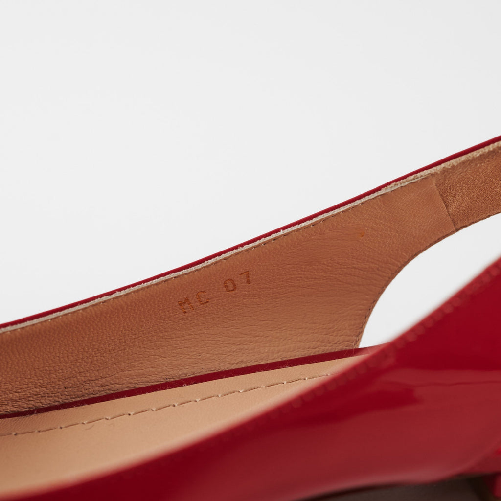 Dior Patent Pointed Slingback Flat Shoes Red 38