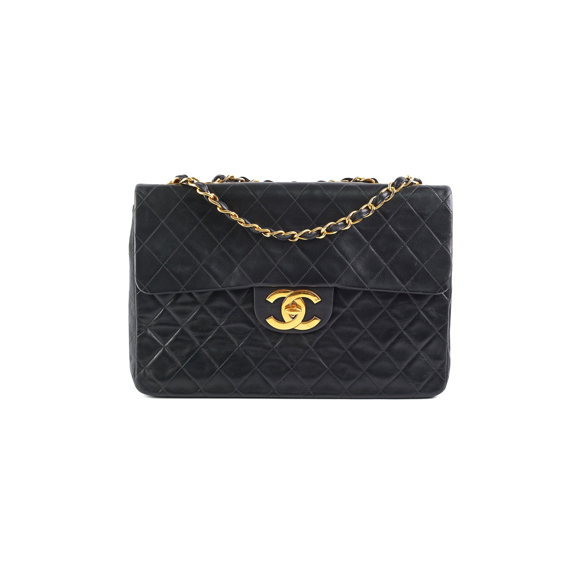 Chanel Vintage Maxi Jumbo Black 24K Gold