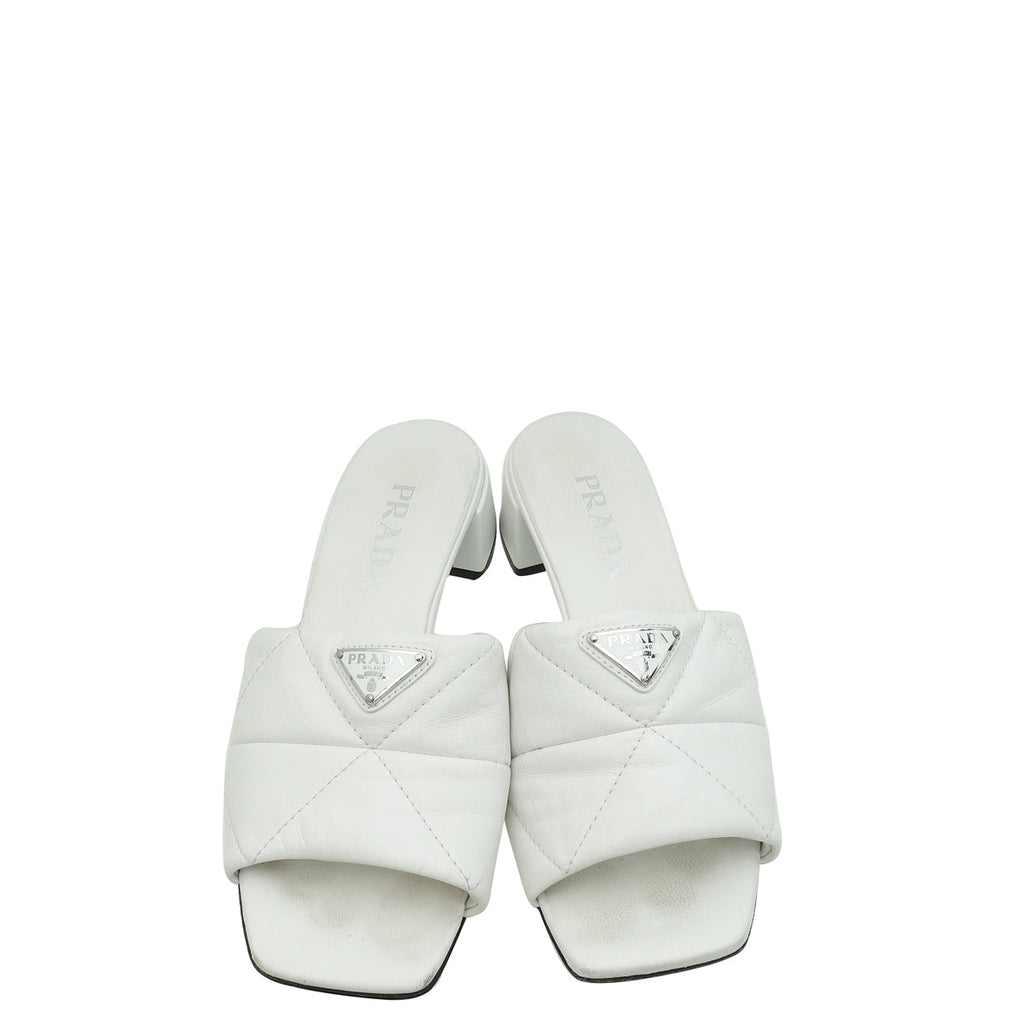 Prada White Triangle Logo Mules 37.5