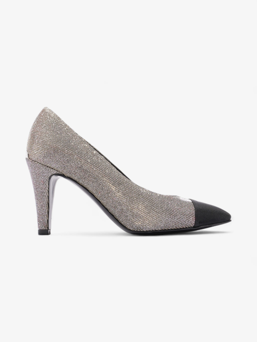 Chanel Pointed Cap Toe Pumps 70mm Black / Gold Canvas EU 36 UK 3