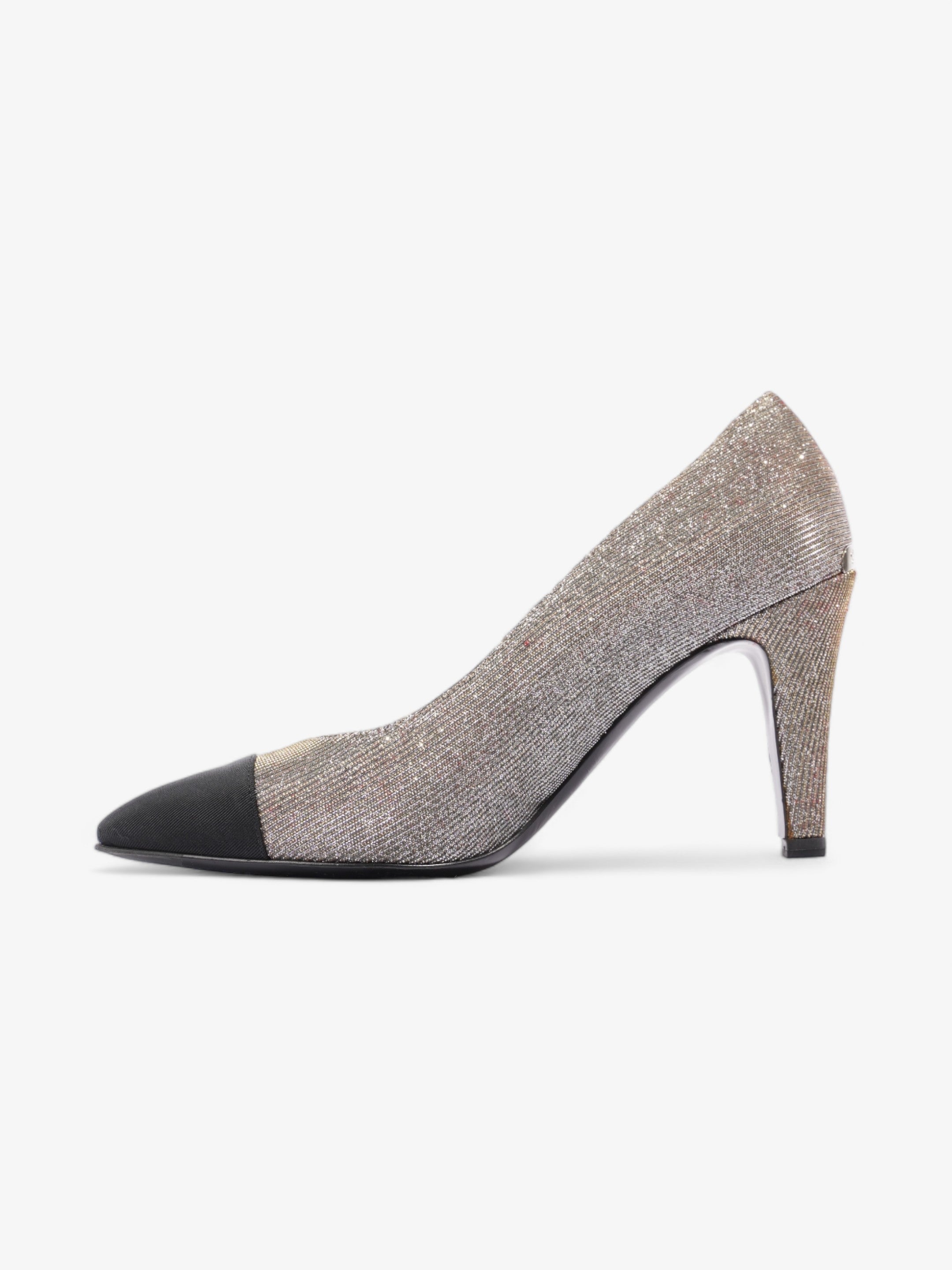 Chanel Pointed Cap Toe Pumps 70mm Black / Gold Canvas EU 36 UK 3