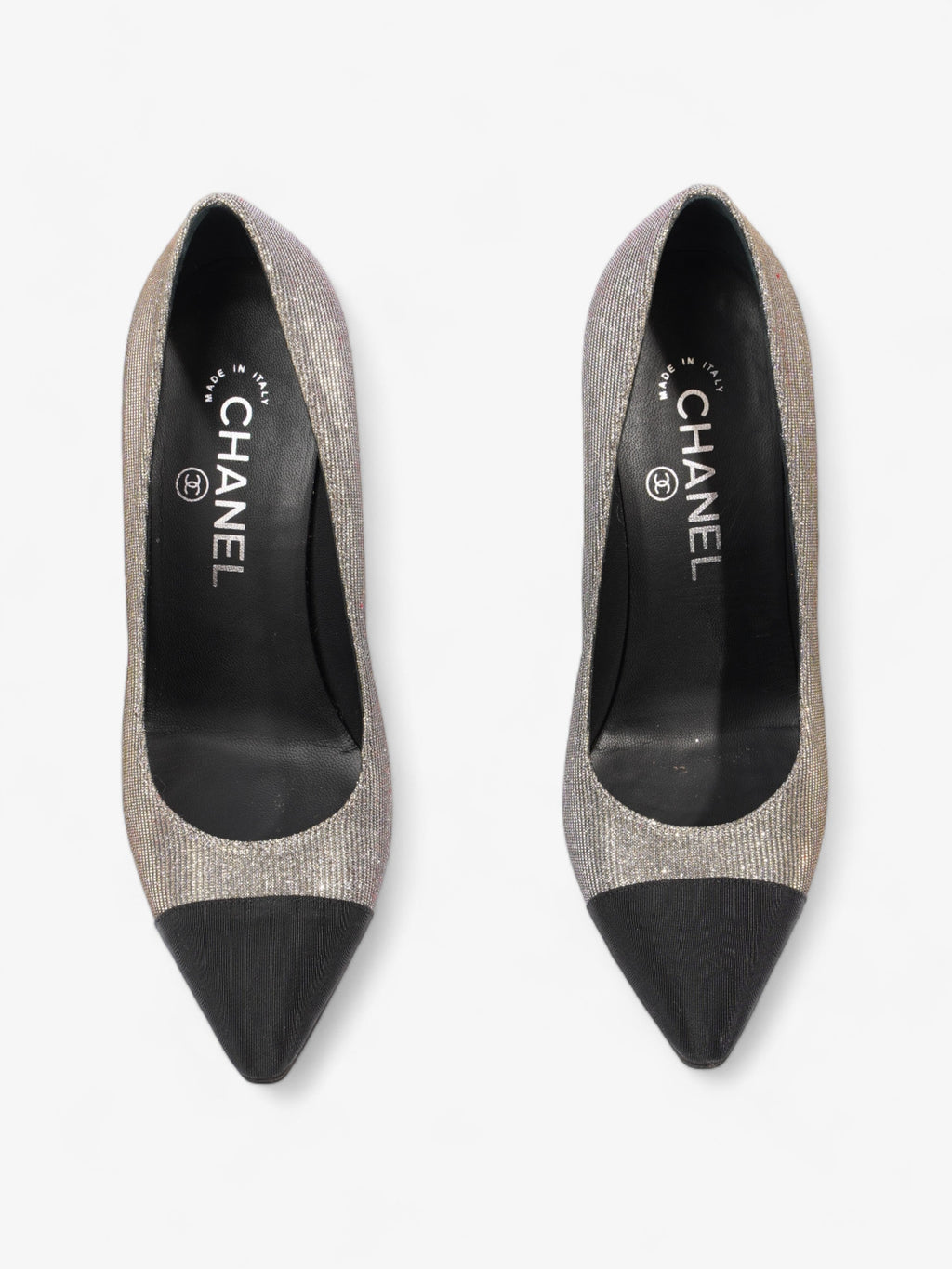 Chanel Pointed Cap Toe Pumps 70mm Black / Gold Canvas EU 36 UK 3